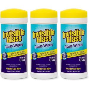 imageInvisible Glass 901603PK Glass Cleaning Wipes PreMoistened StreakFree and LintFree Safe for Windows Mirrors Windshields and Tinted Glass 40 Count Pack of 340 Count Pack of 3