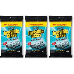 imageInvisible Glass 901613PK Large Glass Cleaning Wipes for StreakFree Windows Mirrors and Glass LintFree AmmoniaFree TintSafe for Home and Auto Flat Pack 28 Count Pack of 3
