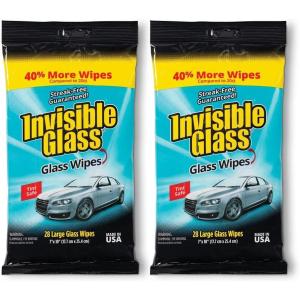 imageInvisible Glass 901614PK Large Glass Cleaning Wipes for StreakFree Windows Mirrors and Glass LintFree AmmoniaFree TintSafe for Home and Auto Flat Pack 28 Count Pack of 428 Count Pack of 2