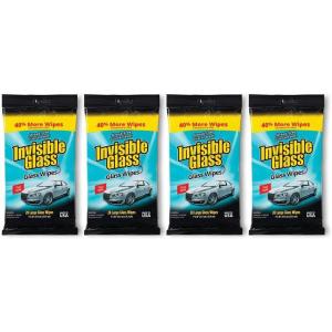 imageInvisible Glass 901614PK Large Glass Cleaning Wipes for StreakFree Windows Mirrors and Glass LintFree AmmoniaFree TintSafe for Home and Auto Flat Pack 28 Count Pack of 428 Count Pack of 4