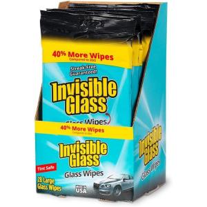 imageInvisible Glass 901614PK Large Glass Cleaning Wipes for StreakFree Windows Mirrors and Glass LintFree AmmoniaFree TintSafe for Home and Auto Flat Pack 28 Count Pack of 428 Count Pack of 6