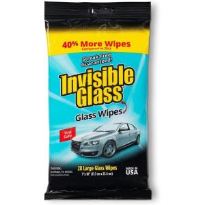 imageInvisible Glass 901614PK Large Glass Cleaning Wipes for StreakFree Windows Mirrors and Glass LintFree AmmoniaFree TintSafe for Home and Auto Flat Pack 28 Count Pack of 428 Count Pack of 1