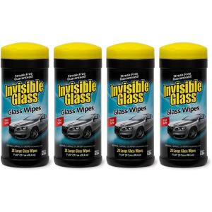 imageInvisible Glass 90166 Large Glass Cleaning Wipes for StreakFree Windows Mirrors and Glass LintFree AmmoniaFree TintSafe for Home and Auto Canister 28 Wipes Pack of 128 Count Pack of 4