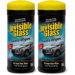 imageInvisible Glass 90166 Large Glass Cleaning Wipes for StreakFree Windows Mirrors and Glass LintFree AmmoniaFree TintSafe for Home and Auto Canister 28 Wipes Pack of 128 Count Pack of 2