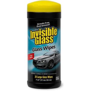 imageInvisible Glass 90166 Large Glass Cleaning Wipes for StreakFree Windows Mirrors and Glass LintFree AmmoniaFree TintSafe for Home and Auto Canister 28 Wipes Pack of 128 Count Pack of 1