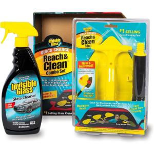 imageInvisible Glass 99031 Reach ampamp Clean Glass Windshield Cleaner Tool Combo Kit With Premium Aerosol Glass Cleaner Extendable Handle 2 Reusable Quick Change Microfibers and Storage BagSpray