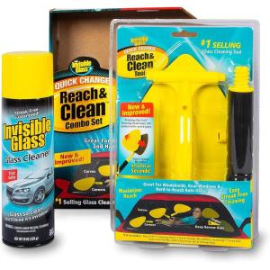 imageInvisible Glass 99031 Reach ampamp Clean Glass Windshield Cleaner Tool Combo Kit With Premium Aerosol Glass Cleaner Extendable Handle 2 Reusable Quick Change Microfibers and Storage BagAerosol